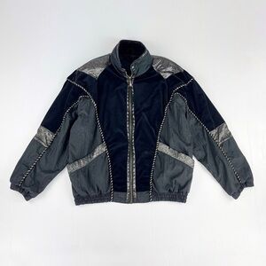 Vintage East West Black Gray Nylon Shoulder Pads Full Zip Puffer Jacket Top